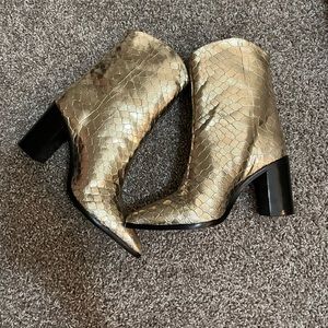Vonna Croc Embossed Leather Boot Gold Metallic